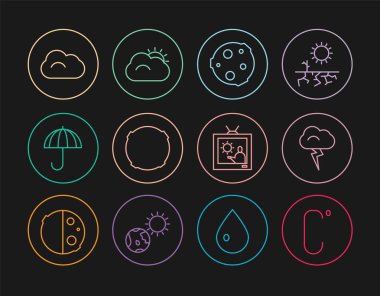 Celsius, Storm, Moon, Umbrella, Cloud, Weather hava tahminleri, güneş ve bulut ikonu. Vektör