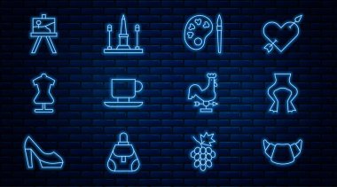 Croissant, Kurbağa bacakları, paletli boya fırçası, kahve fincanı, manken, Easel veya resim tahtaları, horoz rüzgar gülü ve Place De La Concorde ikonu. Vektör