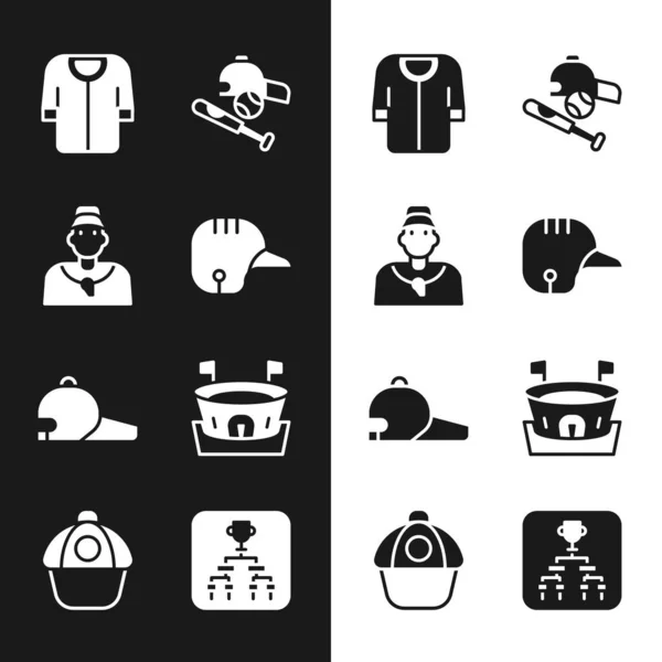 Set Baseball helmet, coach, t-shirt, bat with ball, hat, cap, arena, Championship tournament bracket and icon. Vector — Stock vektor