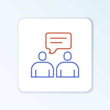 İkinci hatta oturan adam konuşan ikon beyaz arka planda izole edildi. Konuşma balonu sohbeti. İleti simgesi. İletişim ya da yorum sohbet sembolü. Renkli taslak konsepti. Vektör