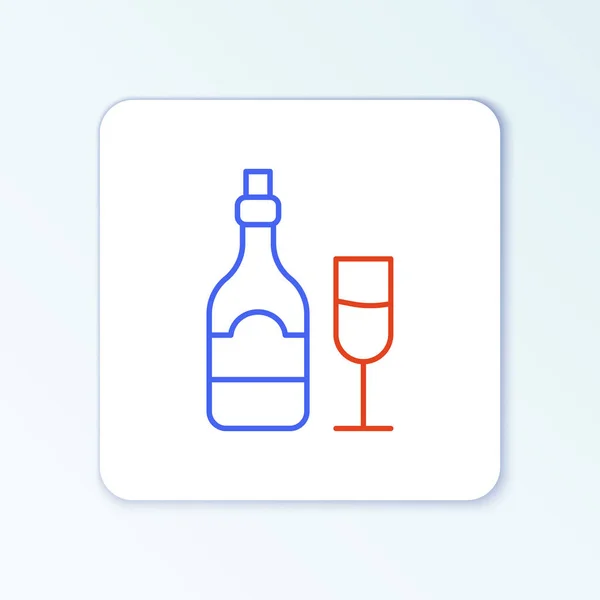 Line Champagne láhev se skleněnou ikonou izolované na bílém pozadí. Barevný koncept. Vektor — Stockový vektor