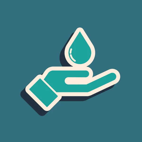 Vert Se laver les mains avec icône de savon isolé sur fond vert. Se laver les mains avec du savon pour prévenir les virus et les bactéries. Style ombre longue. Vecteur. — Image vectorielle