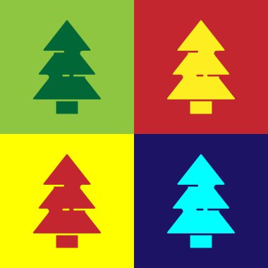 Pop Art Noel ağacı simgesi renk arkaplanında izole edilmiş. Mutlu Noeller ve mutlu yıllar. Vektör