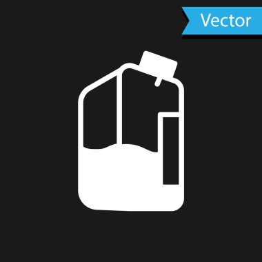 Beyaz yazıcı mürekkep şişesi simgesi siyah arkaplanda izole edilmiş. Vektör