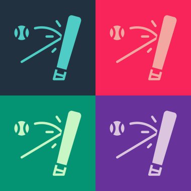 Top ikonlu beyzbol sopası renkli arka planda izole edilmiş. Vektör