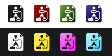 Program tasarımı veya işlem yönetim planı simgesi için Tile akış şemasını siyah ve beyaz arkaplanda izole edin. Diyagramı engelle. Vektör