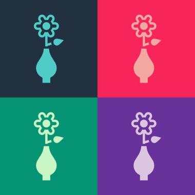 Vazodaki Pop Art Flower renkli arka planda izole edilmiş vazo simgesi. Vektör