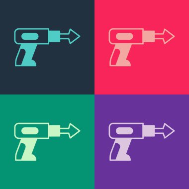 Pop Art Balıkçılık zıpkın ikonu renk arkaplanında izole edildi. Suyun altında balık yakalamak için balıkçılık üreticileri. Su altı ekipmanları. Vektör