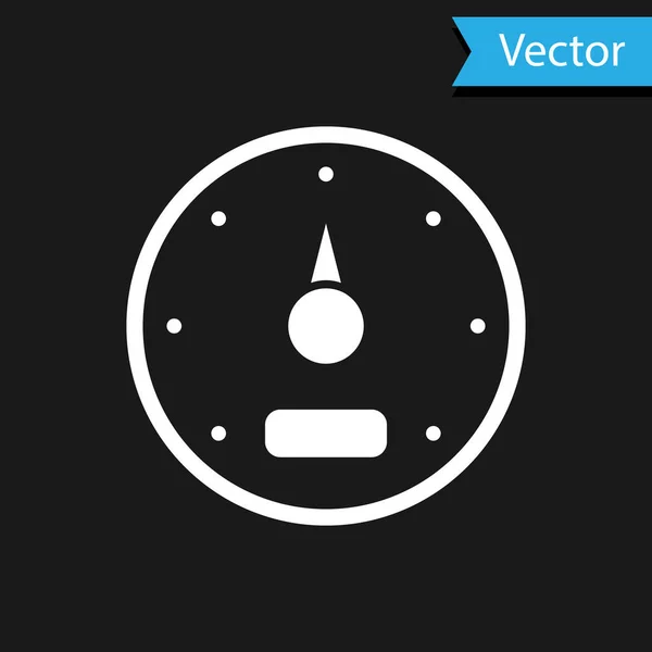 Icono del velocímetro blanco aislado sobre fondo negro. Vector — Vector de stock