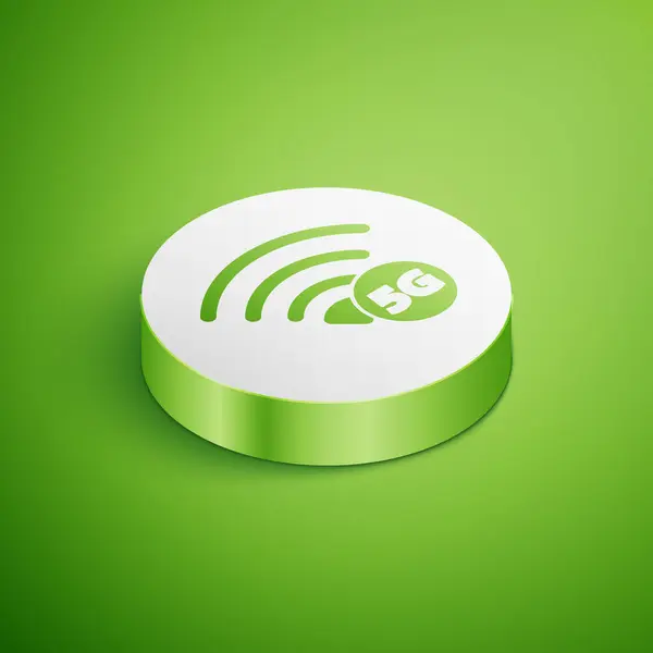 Isometric 5G new Wifi connection icon isolated on green background Глобальна технологія високошвидкісного з'єднання. Кнопка білого кола. Вектор — стоковий вектор