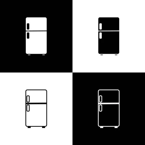 Establecer icono del refrigerador aislado sobre fondo blanco y negro. Refrigerador congelador refrigerador. Tecnología y electrodomésticos. Vector — Vector de stock