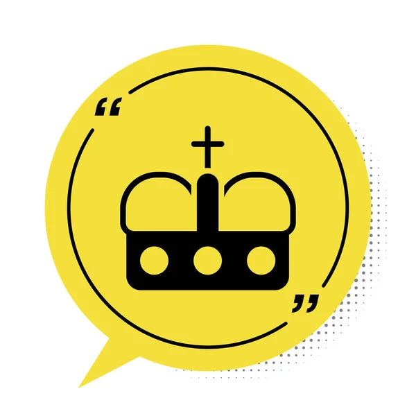 Black Crown of spain icon isolated on white background. Yellow speech bubble symbol. Vector — Wektor stockowy