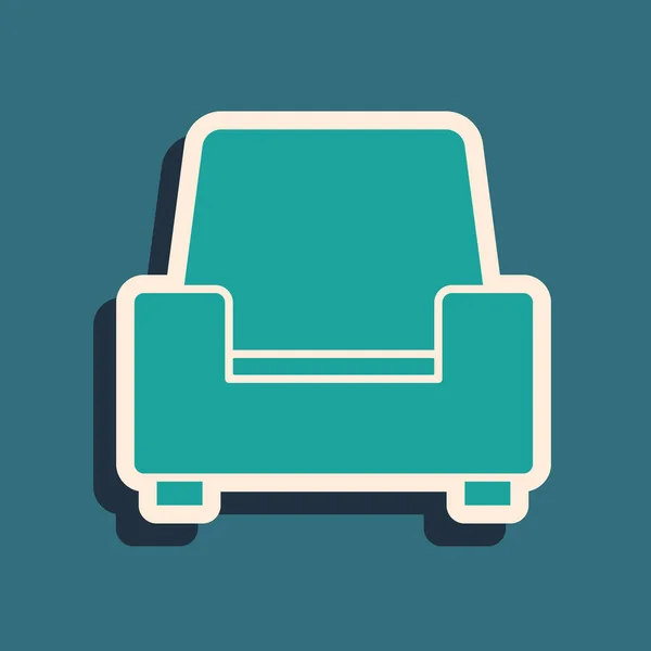 Groene fauteuil pictogram geïsoleerd op groene achtergrond. Lange schaduw stijl. Vector — Stockvector
