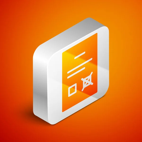 Isometric Poll document icon isolated on orange background. Silver square button. Vector — Stock vektor