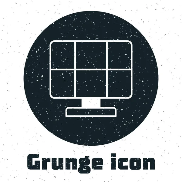 Grunge Icono del panel de energía solar aislado sobre fondo blanco. Dibujo vintage monocromo. Vector — Archivo Imágenes Vectoriales