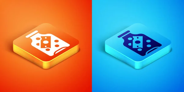 Isometric Glass money jar with coin icon isolated on orange and blue background. Icon saving or accumulation of money, investment. Vector — Image vectorielle