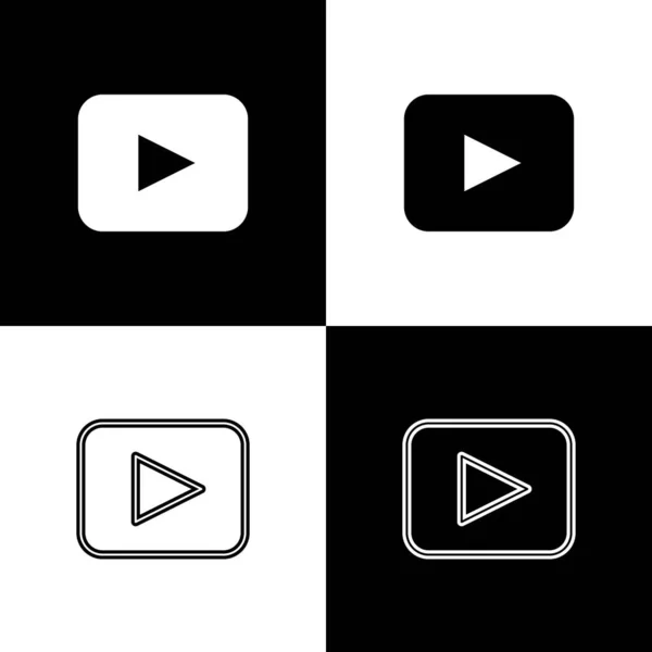 Set Play button icon isolated on black and white background. Vector — Stockvektor