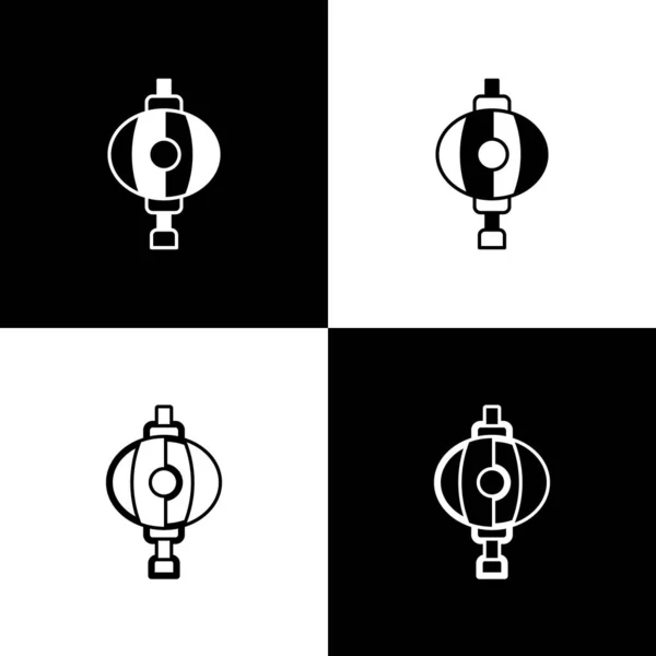 Conjunto coreano linterna de papel icono aislado sobre fondo blanco y negro. Vector — Vector de stock