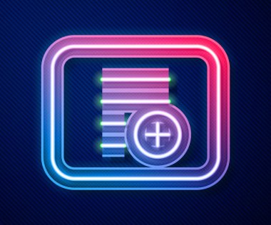Glowing neon line Add to playlist icon isolated on blue background. Vector
