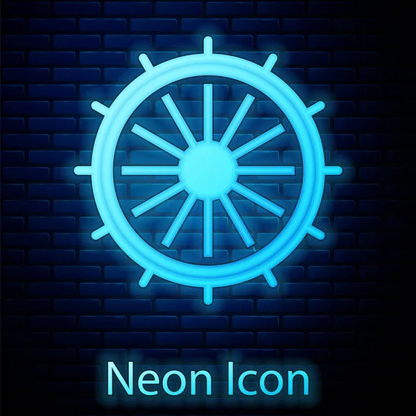 Zářící neon Loď volant ikona izolované na pozadí cihlové stěny. Vektor — Stockový vektor