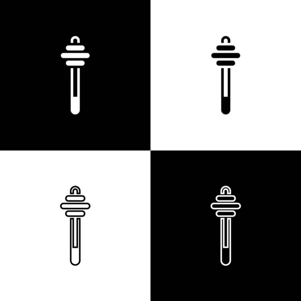 Conjunto Miel icono de palo cazo aislado sobre fondo blanco y negro. Cuchara de miel. Vector — Vector de stock