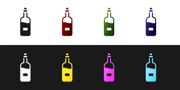 Set Icono de botella de vino aislado sobre fondo blanco y negro. Vector — Vector de stock