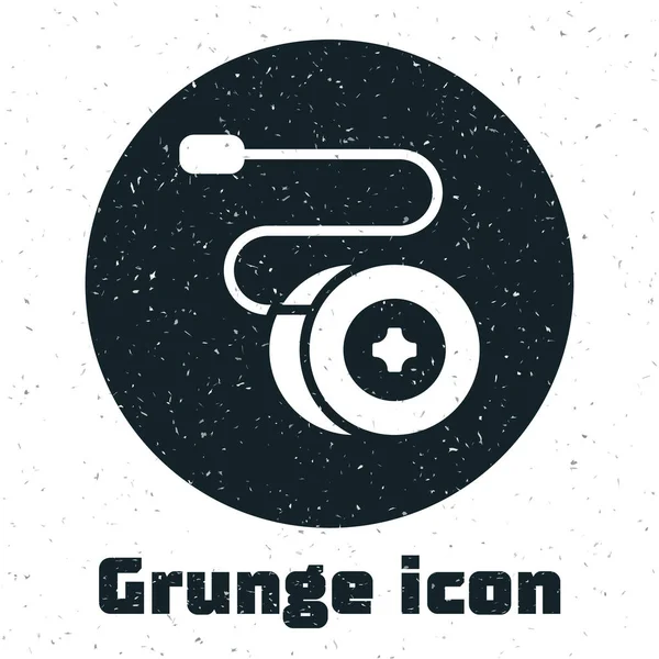 Grunge Yoyo toy icon isolated on white background. Monochrome vintage drawing. Vector — Archivo Imágenes Vectoriales