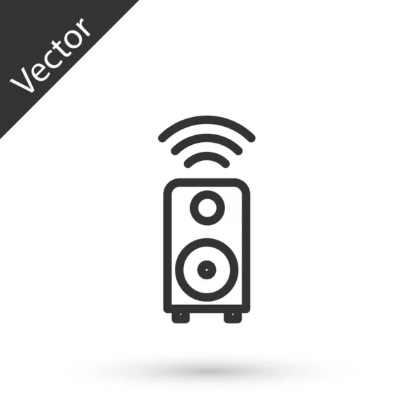 Línea gris Icono del sistema de altavoces estéreo inteligente aislado sobre fondo blanco. Altavoces del sistema de sonido. Concepto de Internet de las cosas con conexión inalámbrica. Vector — Vector de stock