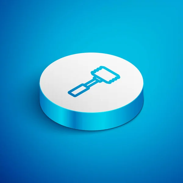 Isometric line Kitchen hammer icon isolated on blue background. Meat hammer. White circle button. Vector — Stockvektor