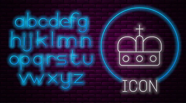 Işıldayan neon çizgisi. Tuğla duvar arkasında izole edilmiş İspanya ikonu. Neon ışıklı alfabe. Vektör — Stok Vektör