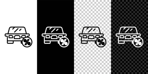 Set line Car leasing percent icon isolated on black and white, transparent background. Credit percentage symbol. Vector — Stok Vektör
