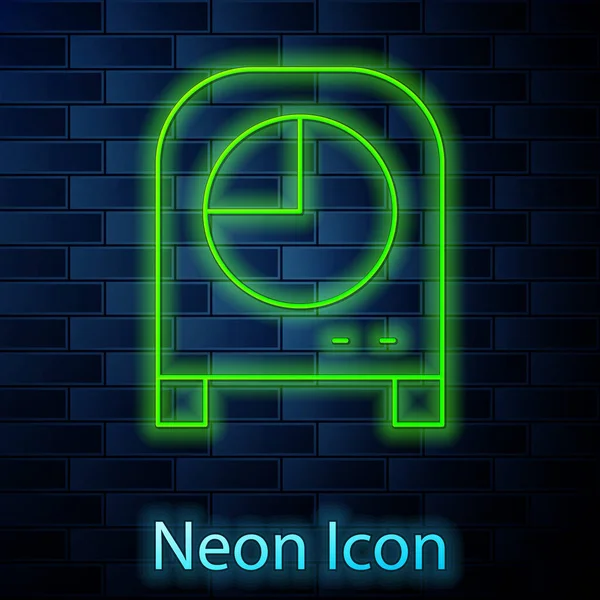 Glowing neon line Kitchen timer icon isolated on brick wall background. Cooking utensil. Vector — ストックベクタ