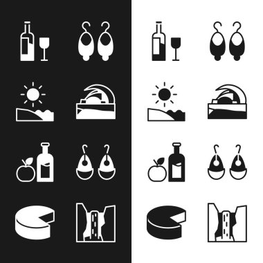 Tenerife Konser Salonu, Plaj, cam, küpe, elma şarabı, Algar şelalesi ve peynir ikonu. Vektör