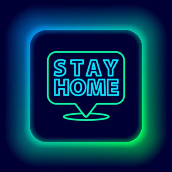 Glowing neon line Tinggal ikon rumah terisolasi pada latar belakang hitam. Virus Corona 2019-nCoV. Konsep garis luar berwarna. Vektor - Stok Vektor
