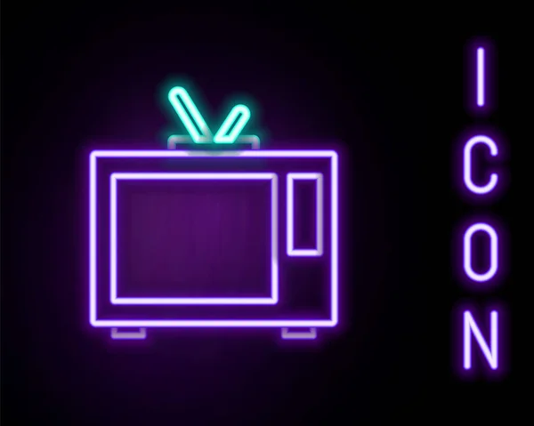 Brillante línea de neón Retro tv icono aislado sobre fondo negro. Señal de televisión. Concepto de esquema colorido. Vector — Vector de stock