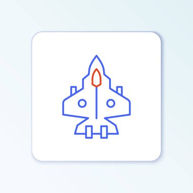 Jet savaş uçağı simgesi beyaz arka planda izole edildi. Askeri uçak. Renkli taslak konsepti. Vektör