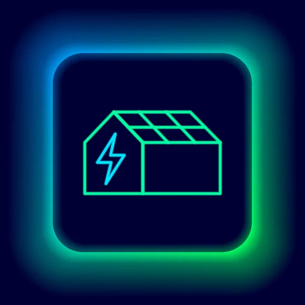 Świecąca neonowa ikona panelu energii słonecznej odizolowana na czarnym tle. Kolorowy koncept. Wektor — Wektor stockowy