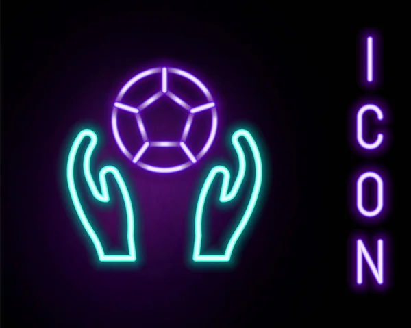 Brillante línea de neón icono de la pelota de fútbol de fútbol aislado sobre fondo negro. Equipamiento deportivo. Concepto de esquema colorido. Vector — Vector de stock