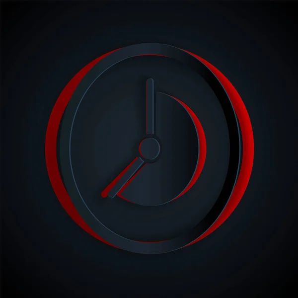 Icono de reloj de corte de papel aislado sobre fondo negro. Símbolo de tiempo. Estilo de arte de papel. Vector — Vector de stock