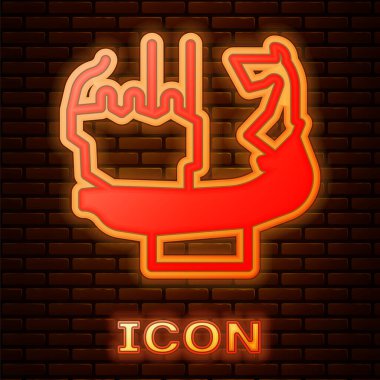 Kiev ikonunun kurucuları için parlayan neon anıtı tuğla duvar arkasında izole edildi. Kyi, Shchek, Horyv ve Lybid 'in heykeli. Vektör