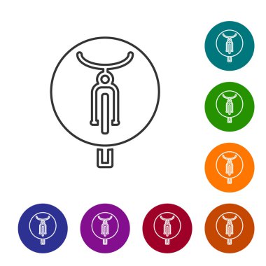 Siyah çizgi bisiklet simgesi beyaz arkaplanda izole edildi. Bisiklet yarışı. Olağanüstü bir spor. Spor malzemeleri. Simgeleri renk daire düğmelerine ayarla. Vektör