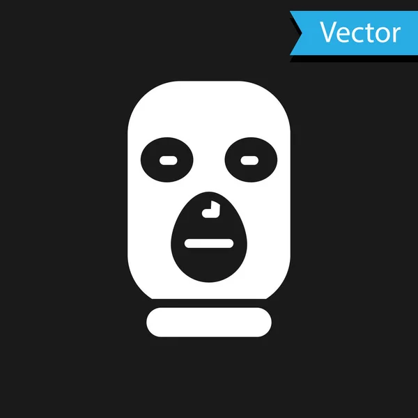 Icono de máscara de ladrón blanco aislado sobre fondo negro. Máscara de bandido, criminal. Vector — Vector de stock