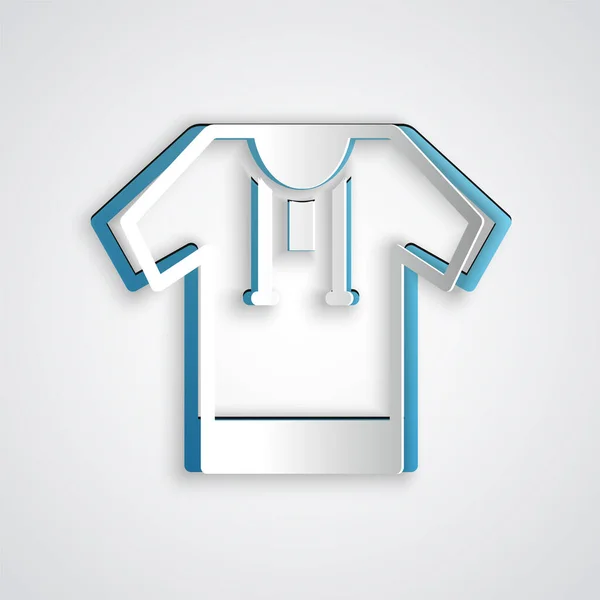 Вышитый значок рубашки, вырезанный бумагой, выделен на сером фоне. Национальная украинская одежда. Бумажный стиль. Вектор — стоковый вектор