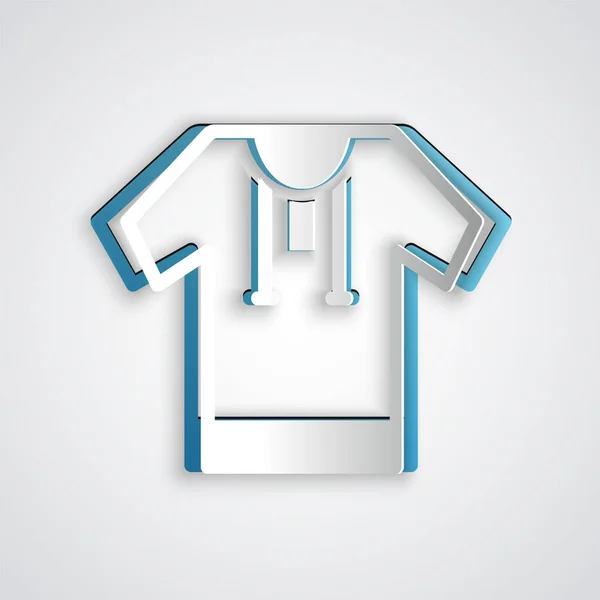 Corte de papel Icono de camisa bordada aislado sobre fondo gris. Ropa nacional ucraniana. Estilo de arte de papel. Vector — Vector de stock