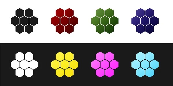 Set Honeycomb Symbol isoliert auf schwarzem und weißem Hintergrund. Das Symbol der Honigzellen. Süße natürliche Nahrung. Vektor — Stockvektor