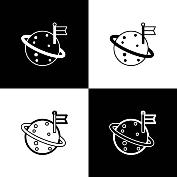 Set Luna con icono de bandera aislado sobre fondo blanco y negro. Vector — Archivo Imágenes Vectoriales