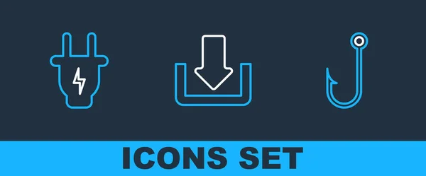 Set Lijn Vishaak Elektrische Stekker Download Icoon Vector — Stockvector