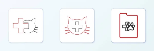 Set Line Clinical Record Pet Veterinary Clinic Icon Vector — Stock Vector