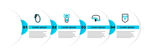 Definir Linha Chevron Capacete Militar Bomba Risco Biológico Ícone Granada — Vetor de Stock