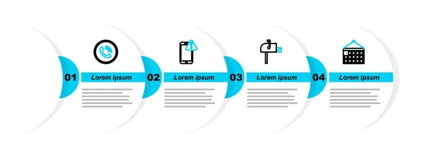 Définir Calendrier Ligne Ouvrir Boîte Aux Lettres Mobile Avec Point — Image vectorielle